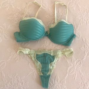 Sage and yellow bra/thong set